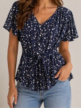Chaps Navy Floral Women's Top
